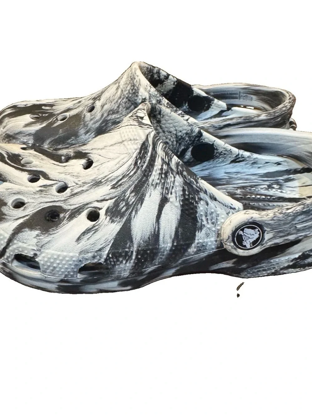 Crocs Big Kid Size J4 Unisex Classic Marbled Clog White And Black